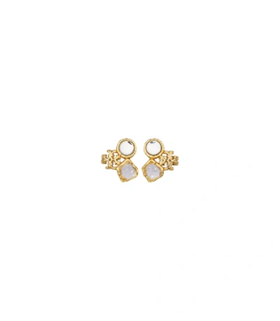 Tory Burch Roxanne Cluster Stud Earrings In Rolled Brass / Clear