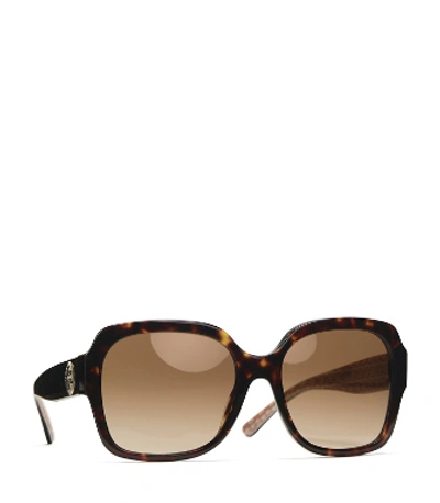 Tory Burch Reva Large Square Sunglasses In Dark Tortoise