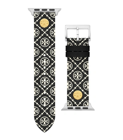 Tory Burch Apple Watch Black Medallion Logo-print Leather Watch Strap/38mm & 40mm