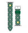 TORY BURCH T MONOGRAM BAND FOR APPLE WATCH®, GREEN/WHITE LEATHER, 38 MM - 40 MM,796483528109