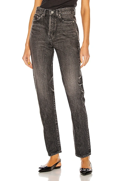 Saint Laurent Distressed High-rise Straight-leg Jeans In Dirty Medium Black