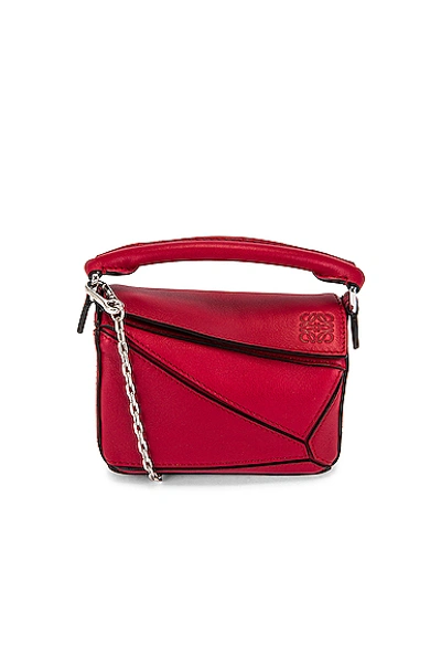 Loewe Nano Puzzle Leather Top Handle Bag In Rouge