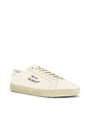 Saint Laurent Logo Print Low Top Sneakers In Panna