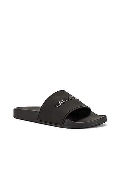 Balenciaga Pool Logo-embossed Rubber Slides In Black