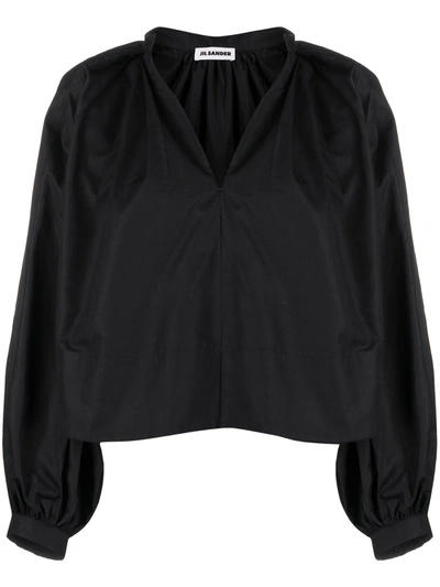 Jil Sander Puff-sleeve Cotton Shirt In Black