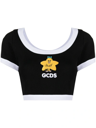 Gcds Little Miss Princess Cropped T-shirt In Black