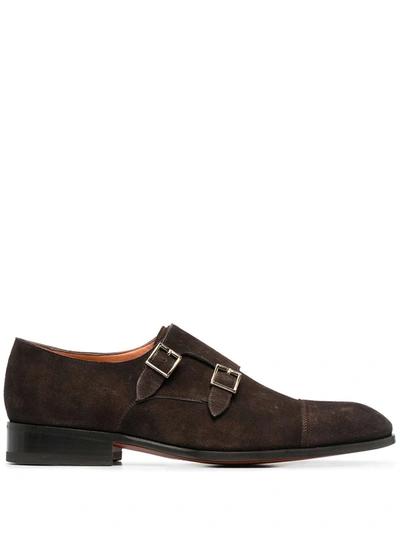 Santoni Carter Suede Monk Shoes In Brown