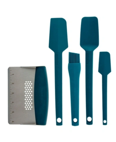 Taste Of Home 5 Piece Silicone And Stainless Steel Kitchen Utensil Bundle In Sea Green