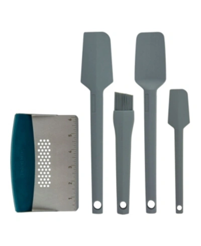 Taste Of Home 5 Piece Silicone And Stainless Steel Kitchen Utensil Bundle In Ash Gray