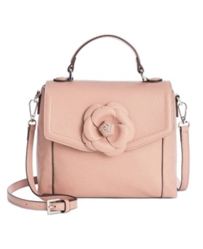 Giani Bernini 3d Floral Top Handle Leather Satchel, Created For Macy's In Rose/silver