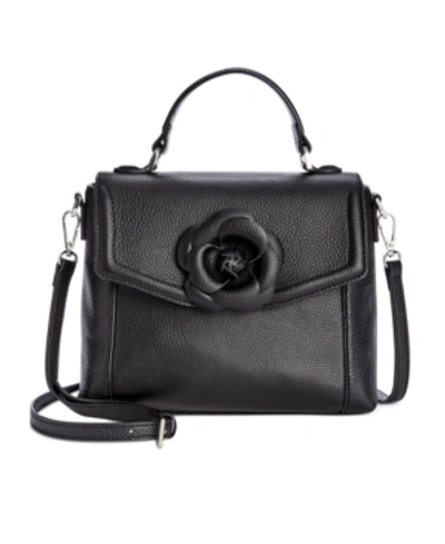 Giani Bernini 3d Floral Top Handle Leather Satchel, Created For Macy's In Black/silver