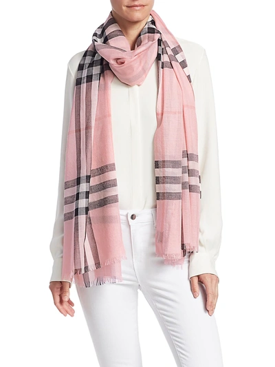 Burberry Women's Giant Check Gauze Scarf In Ash Rose