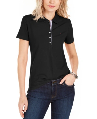 Tommy Hilfiger Women's Solid Short-sleeve Polo Top In Black