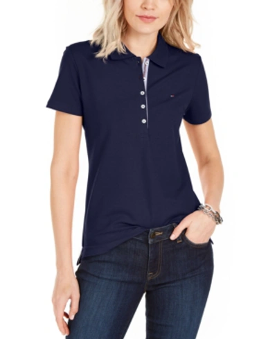 Tommy Hilfiger Women's Collared Short-sleeve Polo Top In Navy