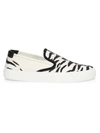 Saint Laurent Men's Venice Zebra-stripe Canvas Slip-on Sneakers In White Black