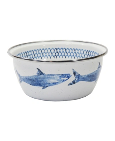 Golden Rabbit Fish Camp Enamelware Salad Bowls, Set Of 4 In Blue