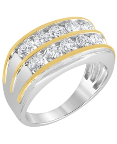 Macy's Men's Diamond Double Row Ring (2 Ct. T.w.) In 10k Gold & White Gold In Two-tone
