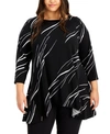 ALFANI PLUS SIZE LINEAR PRINTED SWING TOP, CREATED FOR MACY'S