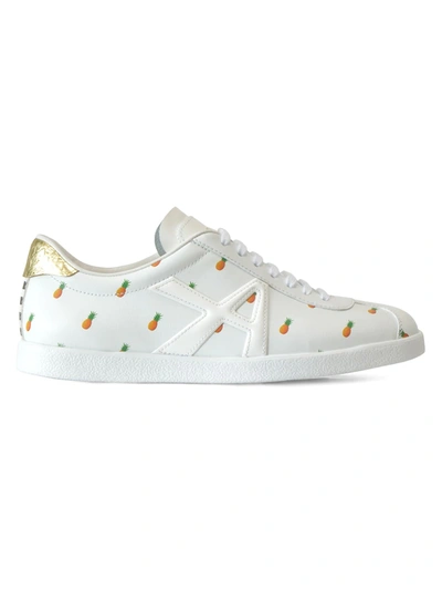 Aquazzura The A Pineapple-print Leather Trainers In White Yellow