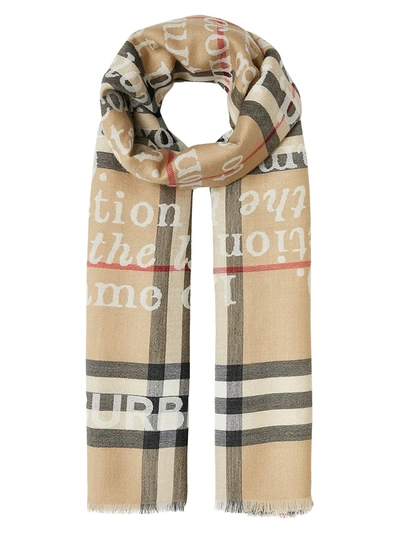 Burberry Love And Check Cashmere Jacquard Scarf In Archive Beige