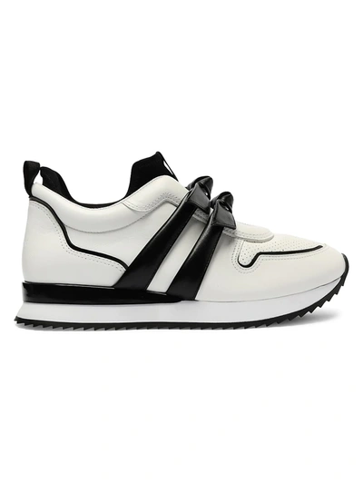 Alexandre Birman Clarita Jogger Bow-embellished Leather And Neoprene Sneakers In White/black