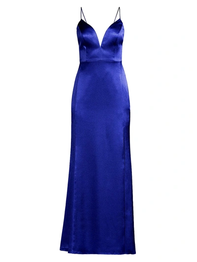 Aidan Mattox V-neck High-low Crepe Gown In Royal Sapphire