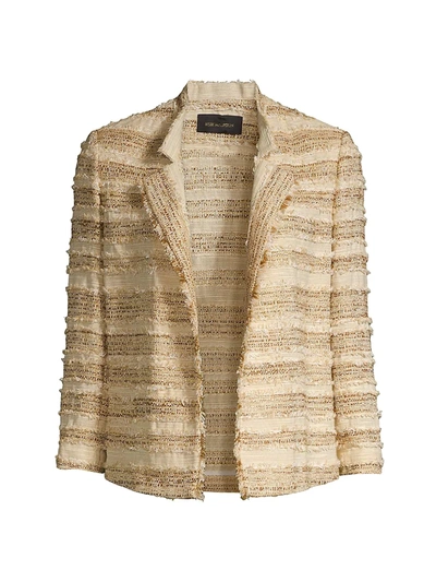 Kobi Halperin Estrella 3/4-sleeve Tweed Striped Jacket In Stone