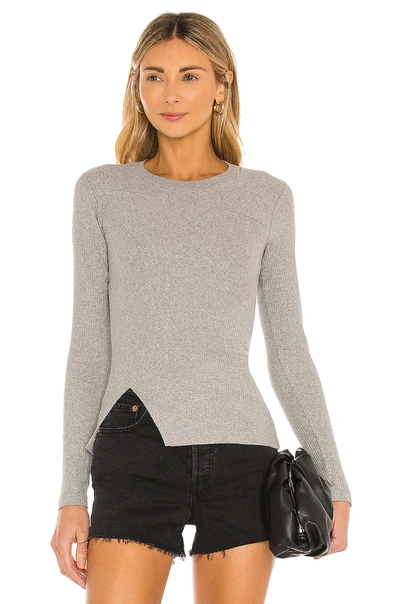 Allsaints Gia Long Sleeve Ribbed Knit Top In Grey Marl