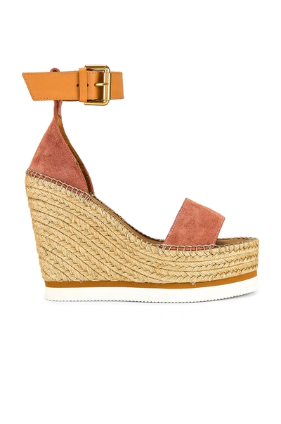 See By Chloé Leather-trimmed Suede Espadrille Wedge Sandals In Dark Pink