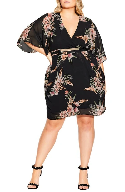 City Chic Floral Print Faux Wrap Dress In Gypsy Floral