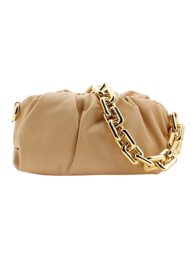 Bottega Veneta The Chain Beige Leather Clutch In Brown