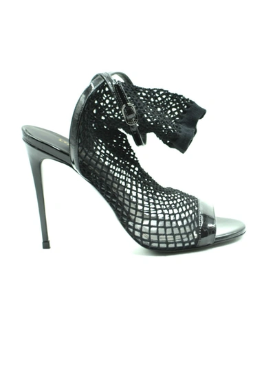 Le Silla White/black Fabric Sandals In Grey