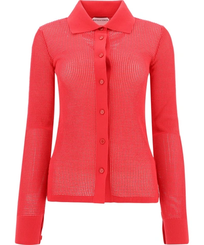 Bottega Veneta Technical Cotton Mesh Cardigan In Red