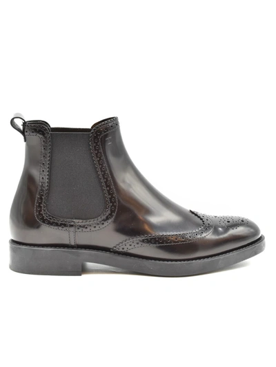 Tod's Black Leather Ankle Boots In Grey