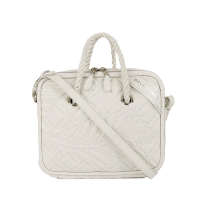 Balenciaga Blanket Square Leather Satchel In White