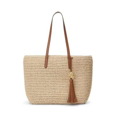 Lauren Ralph Lauren Crochet-straw Medium Whitney Tote In Natural/lauren Tan