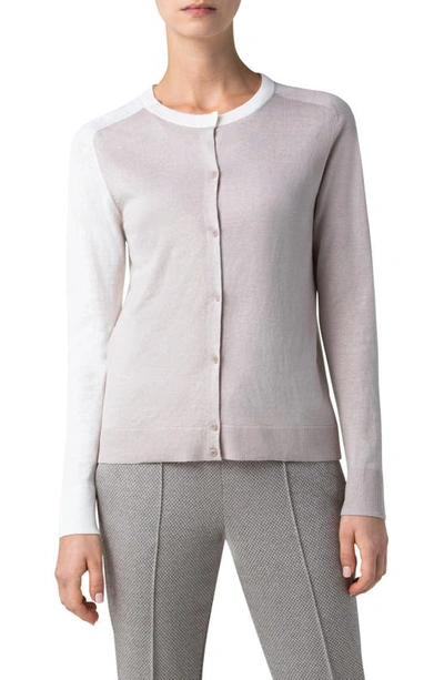 Akris Punto Organic Linen-blend Contrast Cardigan In Light Taupe Cream