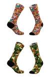 Tribe Socks Assorted 2-pack Hipster Cats & Classic Camo Cats Crew Socks In Green Camo Multi