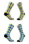 TRIBE SOCKS 2-PACK GEOMETRIC DIAMONDS & SQUARES CREW SOCKS,GEODIAMONDANDTILES