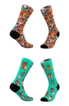 TRIBE SOCKS ASSORTED 2-PACK HIPSTER CATS & HIPSTER PETS CREW SOCKS,HIPSTERCATPACK