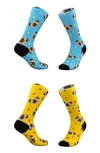 Tribe Socks Assorted 2-pack Blue & Yellow Pug Emoji Crew Socks In Golden Blue Multi