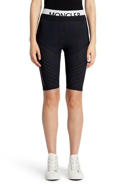 Moncler Stretch Cycling Shorts With Logo In Black