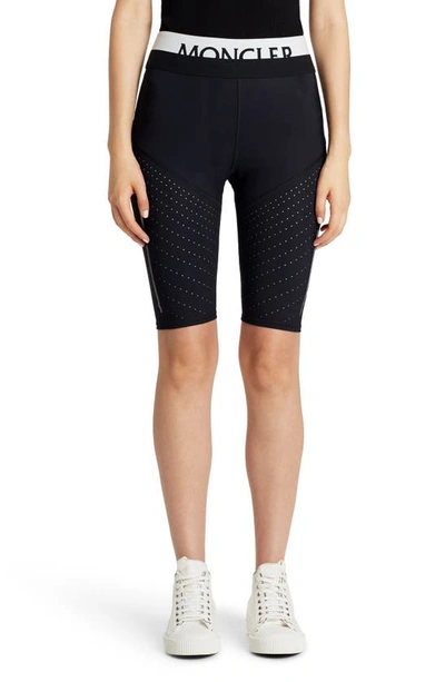 Moncler Logo Waistband Perforated Cycling Shorts In Black