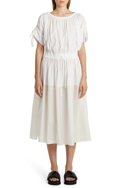 Moncler Drawstring Waist Pleat Detail Dress In White