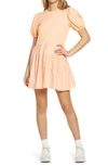 English Factory Puff Shoulder Mixed Media Minidress In Coral