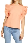 English Factory Ruffle Sleeve Top In Coral