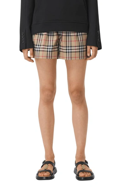 BURBERRY BURBERRY AUDREY CHECK SIDE STRIPE STRETCH COTTON SHORTS,8040598