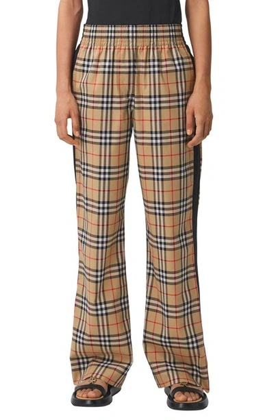 Burberry Striped Checked Cotton-blend Wide-leg Trousers In Beige