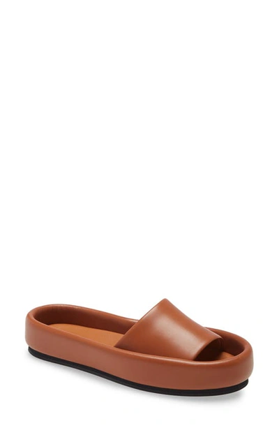 Khaite Venice Leather Pool Slide Sandals In Caramel