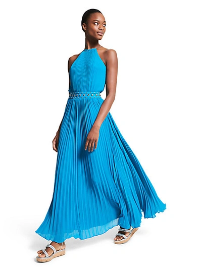 Michael Kors Pleated Georgette Halter Dress In Blue | ModeSens